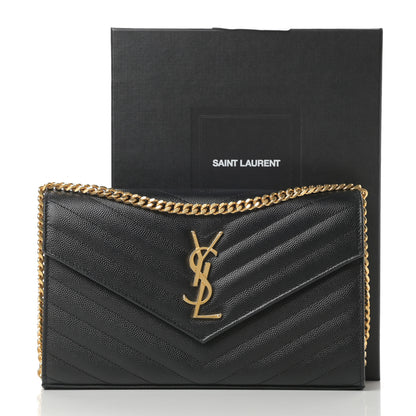 Saint Laurent Grain De Poudre Matelasse Chevron Monogram Chain Wallet Black 11 of 11