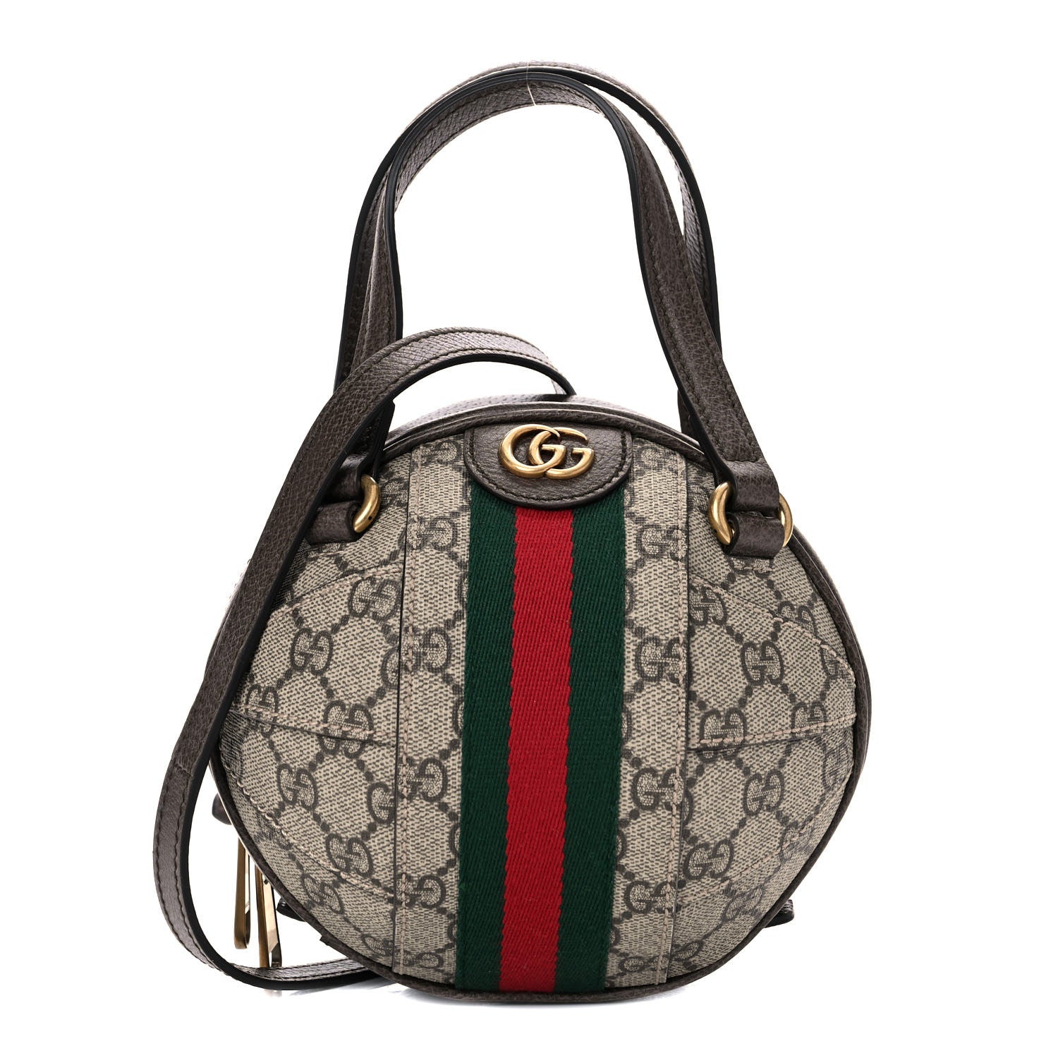 Gucci GG Supreme Monogram Textured Dollar Calfskin Web Mini Ophidia Basketball Shaped Shoulder Bag Beige Ebony New Acero 1 of 10