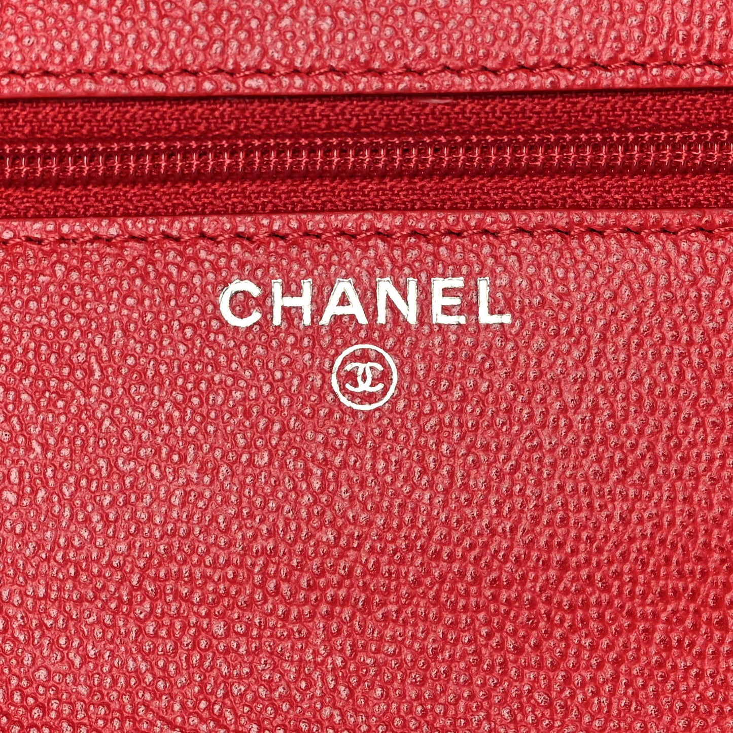 Grained Calfskin Quilted CC Box Wallet On Chain WOC Red