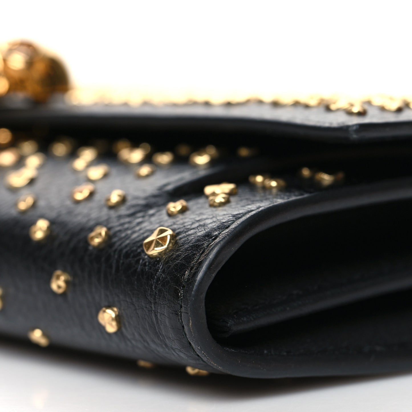 Calfskin Studded Skull Wallet on Chain Black