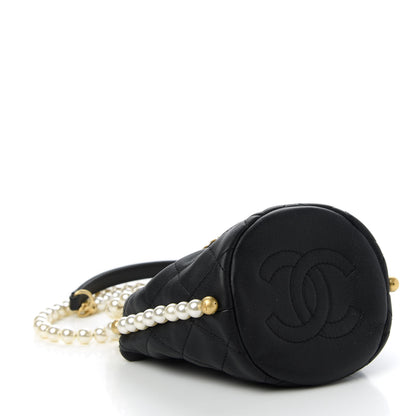 Chanel Calfskin Quilted Pearl Mini About Pearls Drawstring Bucket Bag Black 4 of 11