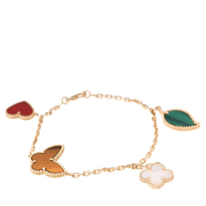 Van Cleef & Arpels 18K Yellow Gold Mother of Pearl Malachite Carnelian Tiger Eye 4 Motifs Lucky Alhambra Bracelet 1 of 6