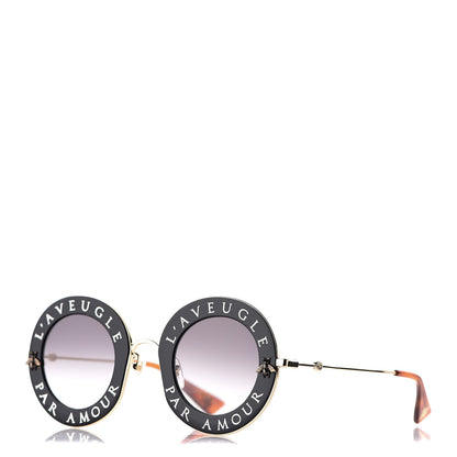 Gucci Metal L'Aveugle Par Amour Round Frame Sunglasses GG0113S Black 1 of 8