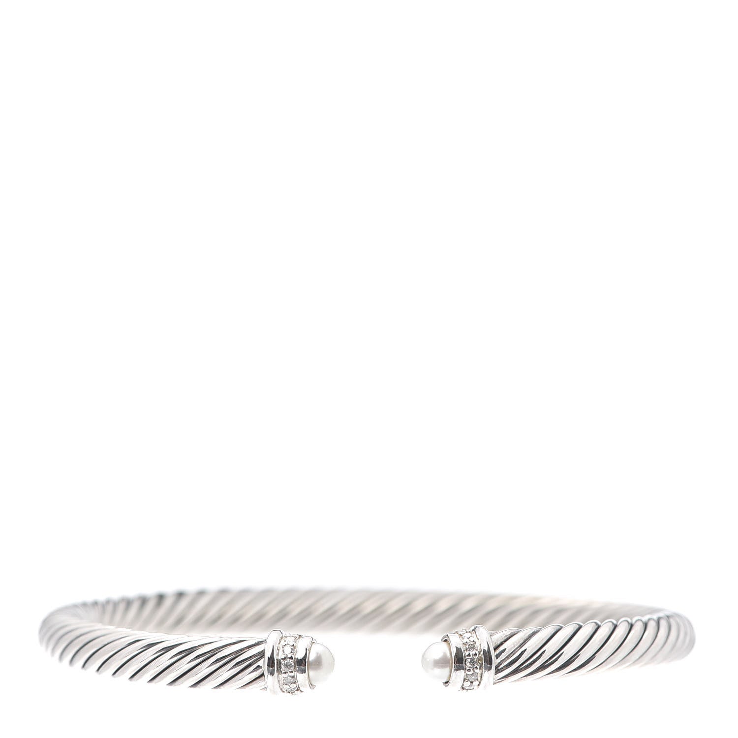 David Yurman Sterling Silver Diamond Pearl 5mm Cable Classics Bracelet 1 of 4