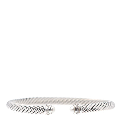 David Yurman Sterling Silver Diamond Pearl 5mm Cable Classics Bracelet 1 of 4