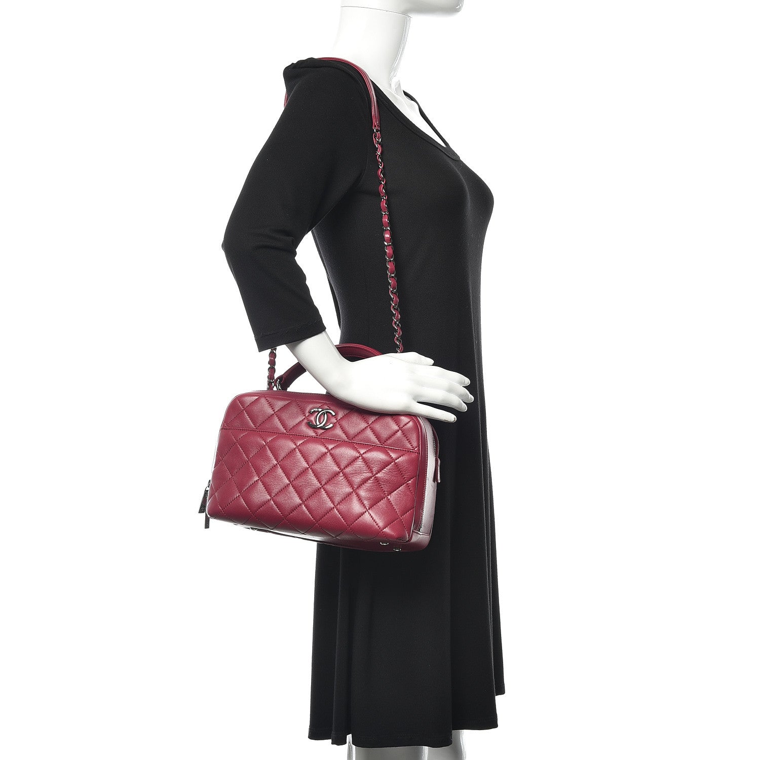 Chanel Lambskin Quilted Medium Trendy CC Bowling Bag Dark Pink 2 of 12