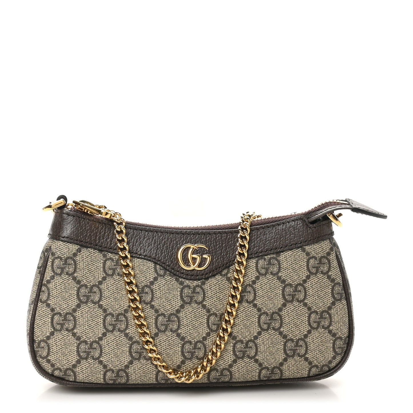 GG Supreme Monogram Textured Dollar Calfskin Mini Ophidia Chain Bag Beige Ebony