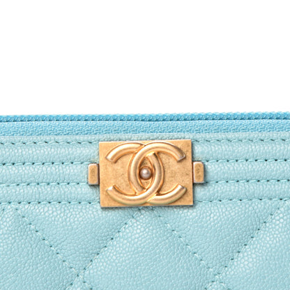 Chanel Caviar Quilted Small Boy Zip Around Wallet Light Blue 10 of 11