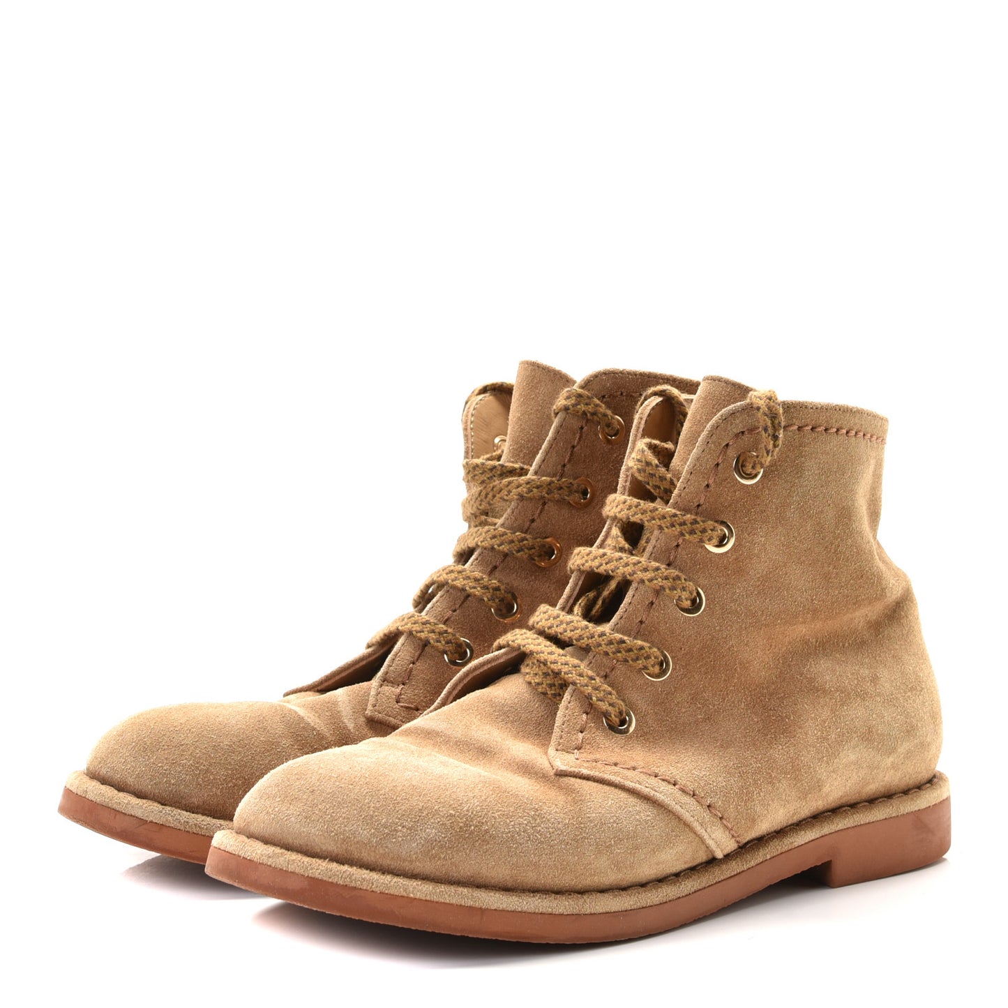 Suede Calfskin Womens Lace Up Short Boots 35.5 Dark Beige