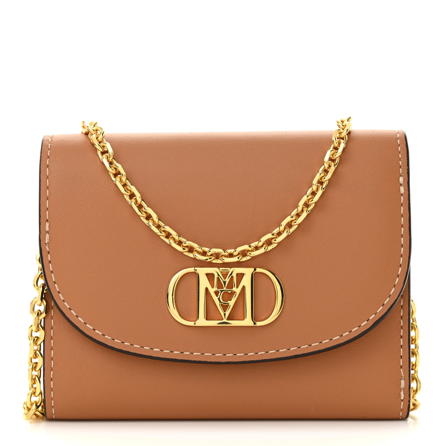 Calfskin Mode Mini Travia Chain Wallet Cognac