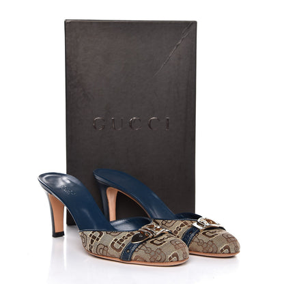 Gucci Canvas Horsebit Slides 7.5 Beige Blue 11 of 11