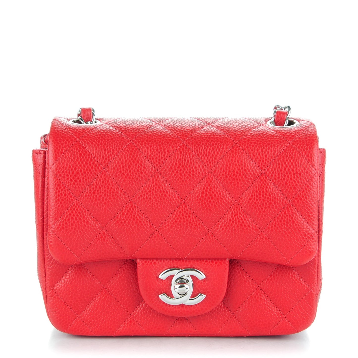 Caviar Quilted Mini Square Flap Red