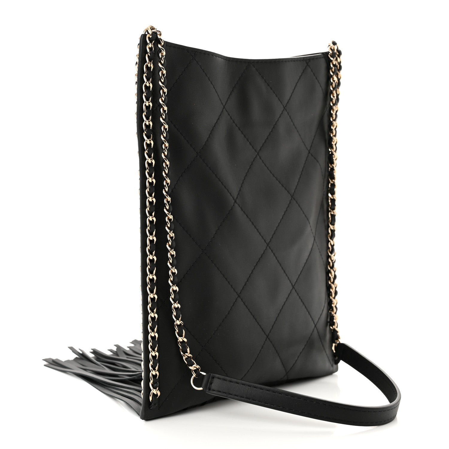 Chanel Calfskin Quilted Fringe Small Shopping Bag Black 3 of 10