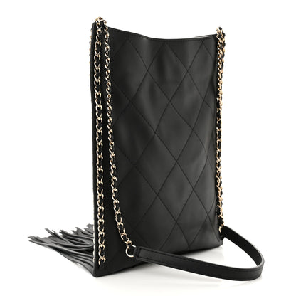 Chanel Calfskin Quilted Fringe Small Shopping Bag Black 3 of 10