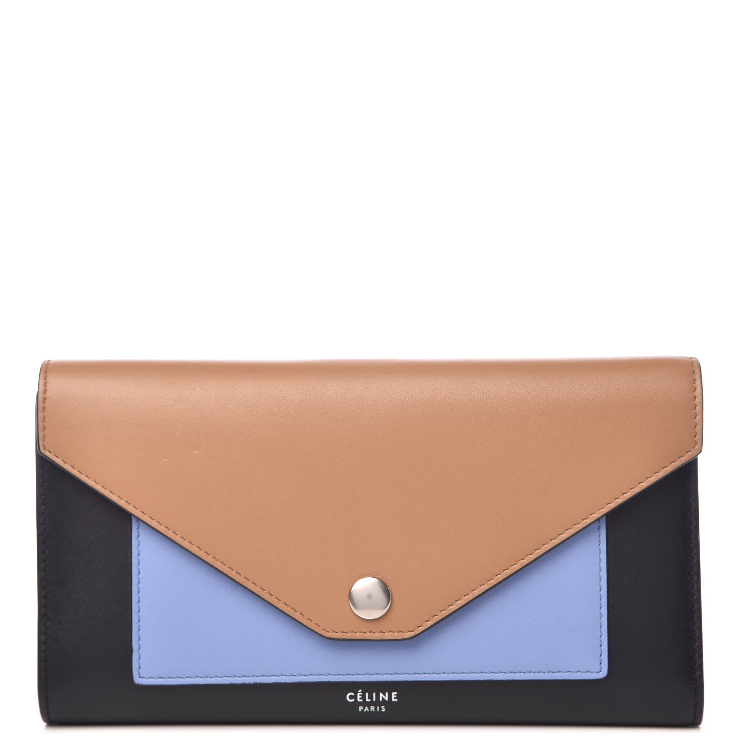 Celine Smooth Calfskin Pocket Tri-Fold Multifunction Envelope Flap Wallet Black Blue Camel 1 of 7