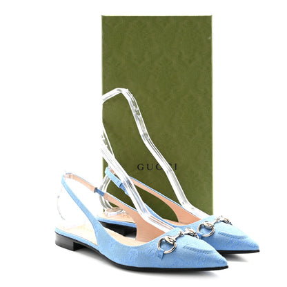 Gucci Canvas GG Monogram Horsebit Womens Slingback Ballet Flat 38 Light Blue 10 of 10