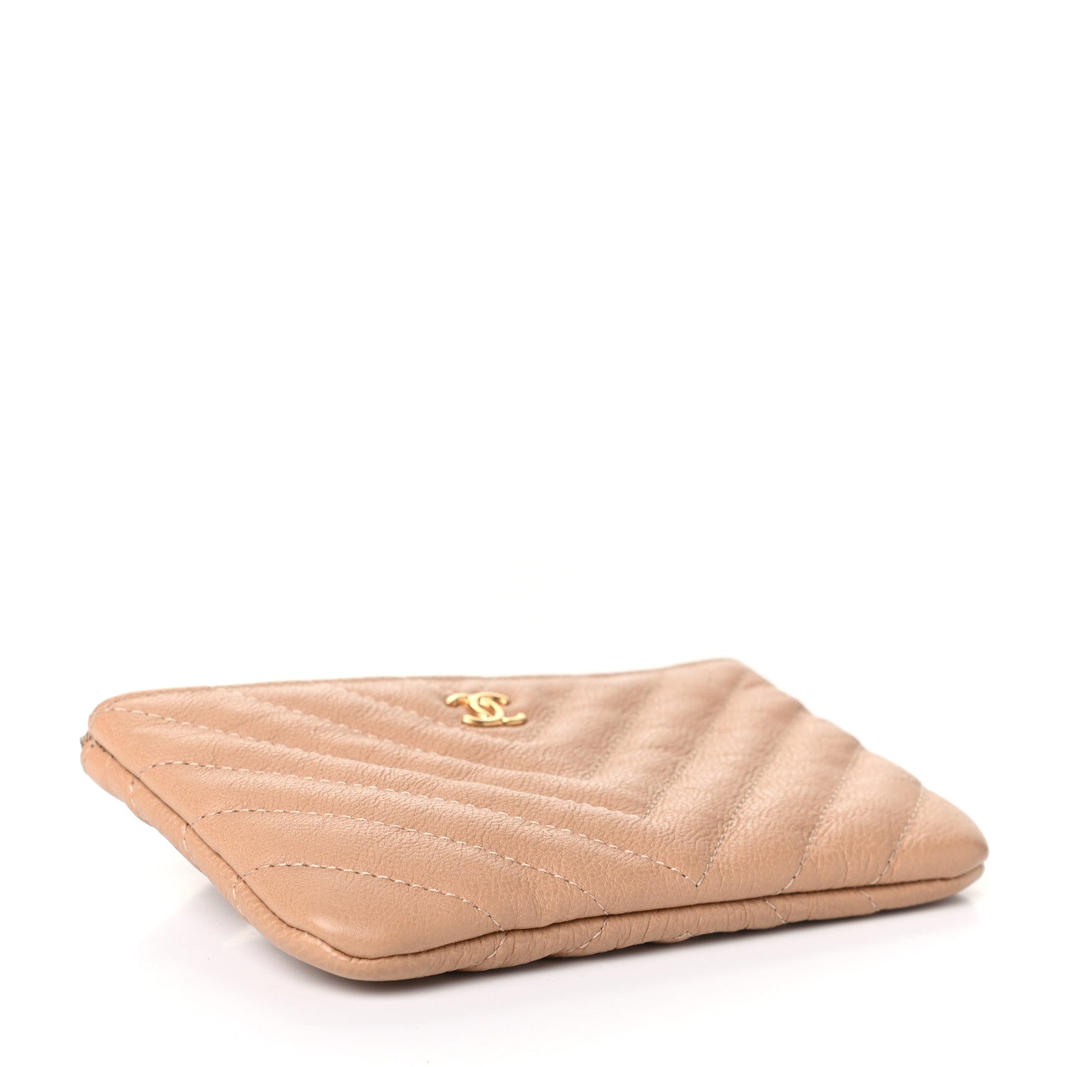 Chanel Crumpled Calfskin Chevron Quilted Small Cosmetic Case Dark Beige 4 of 9