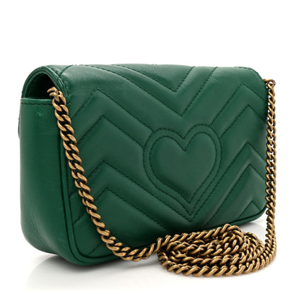 Gucci Calfskin Matelasse Super Mini GG Marmont Shoulder Bag Emerald Green 2 of 18
