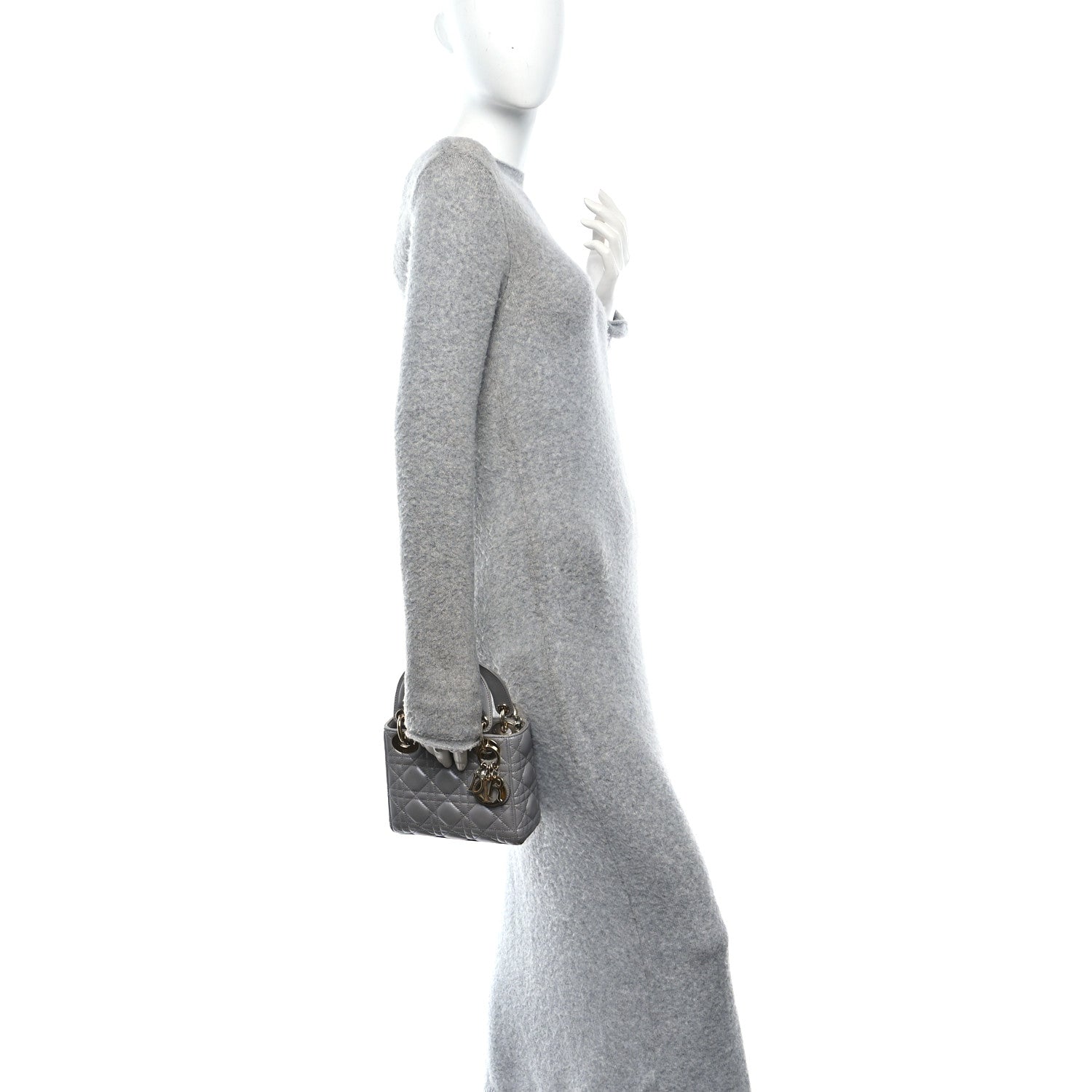 Christian Dior Metallic Lambskin Cannage Mini Lady Dior Grey 3 of 19