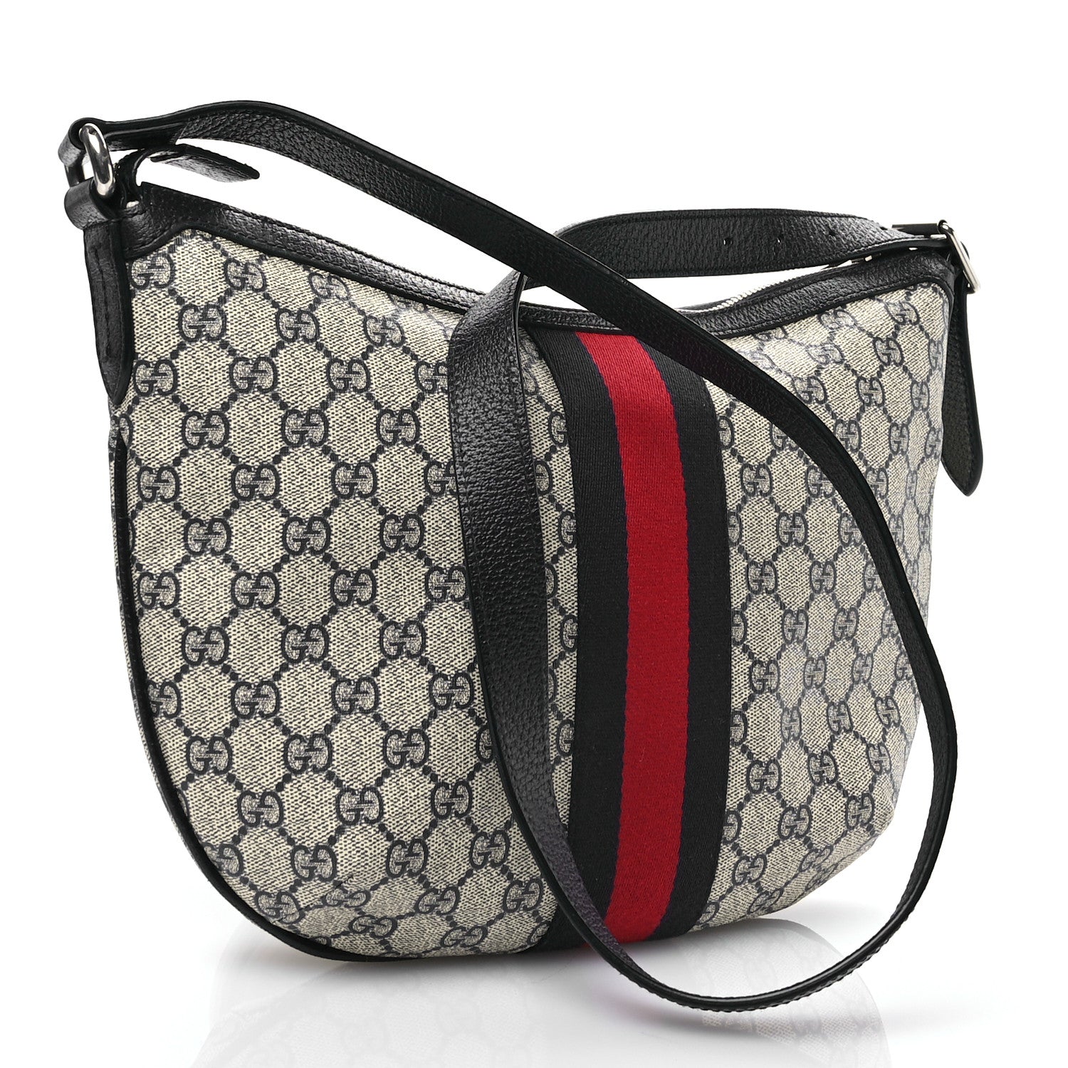 Gucci GG Supreme Monogram Textured Dollar Calfskin Web Small Ophidia Half Moon Hobo Beige Blue 4 of 12