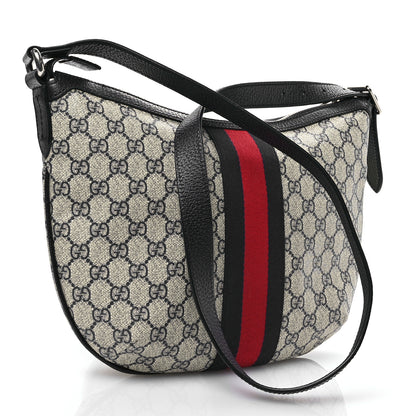 Gucci GG Supreme Monogram Textured Dollar Calfskin Web Small Ophidia Half Moon Hobo Beige Blue 4 of 12