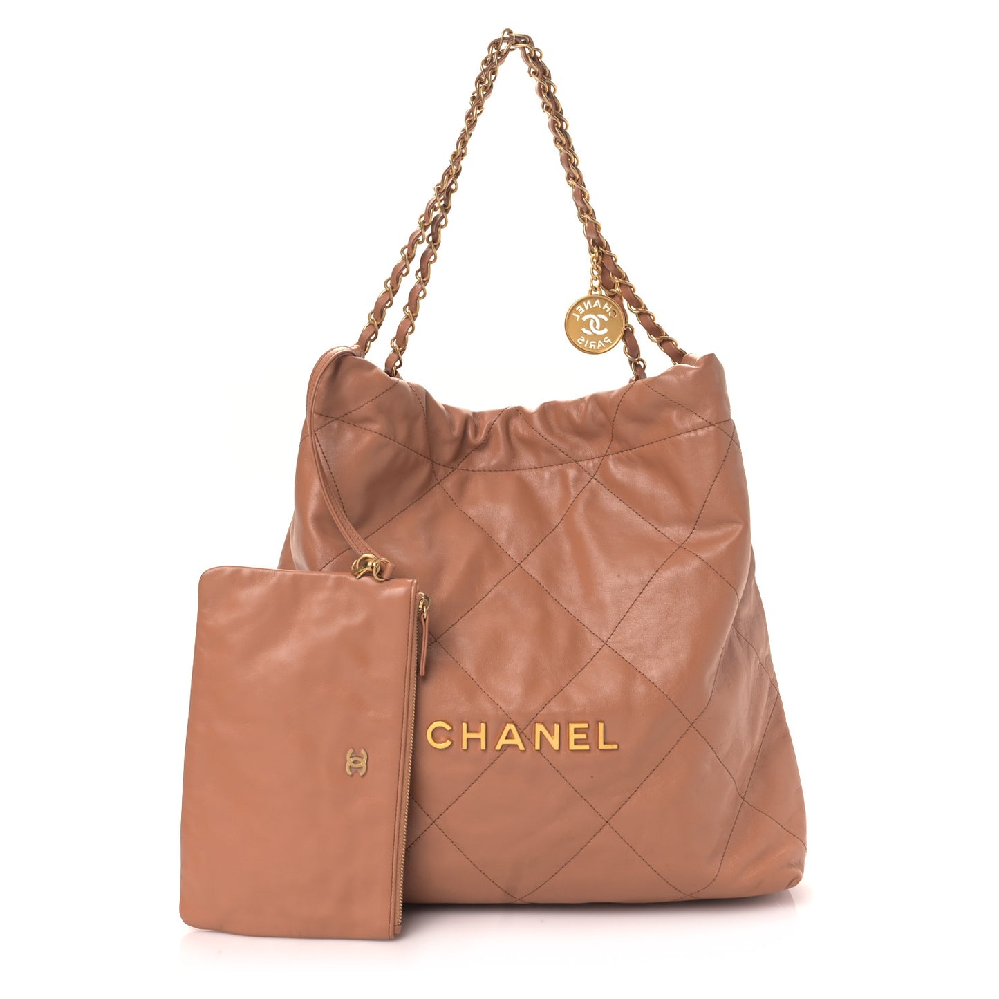 Shiny Calfskin Quilted Chanel 22 Camel
