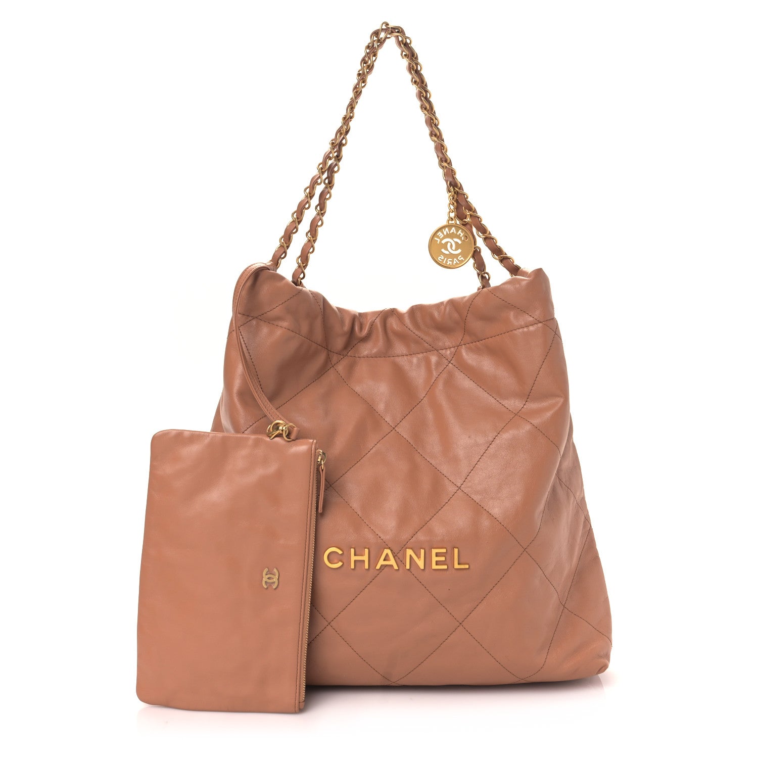 Chanel Shiny Calfskin Quilted Chanel 22 Camel 1 of 10