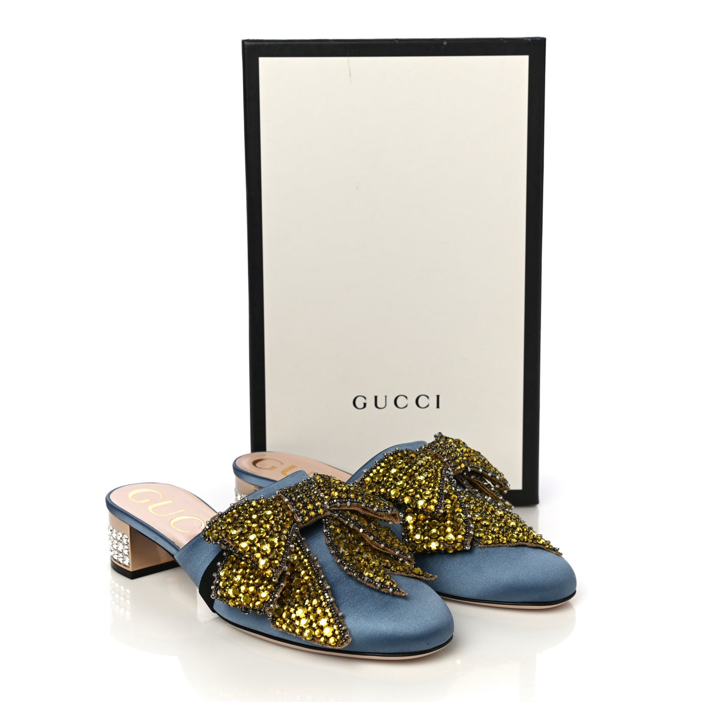 Raso Satin Crystal Embellished Bow Mules 38 Carta Zucchero