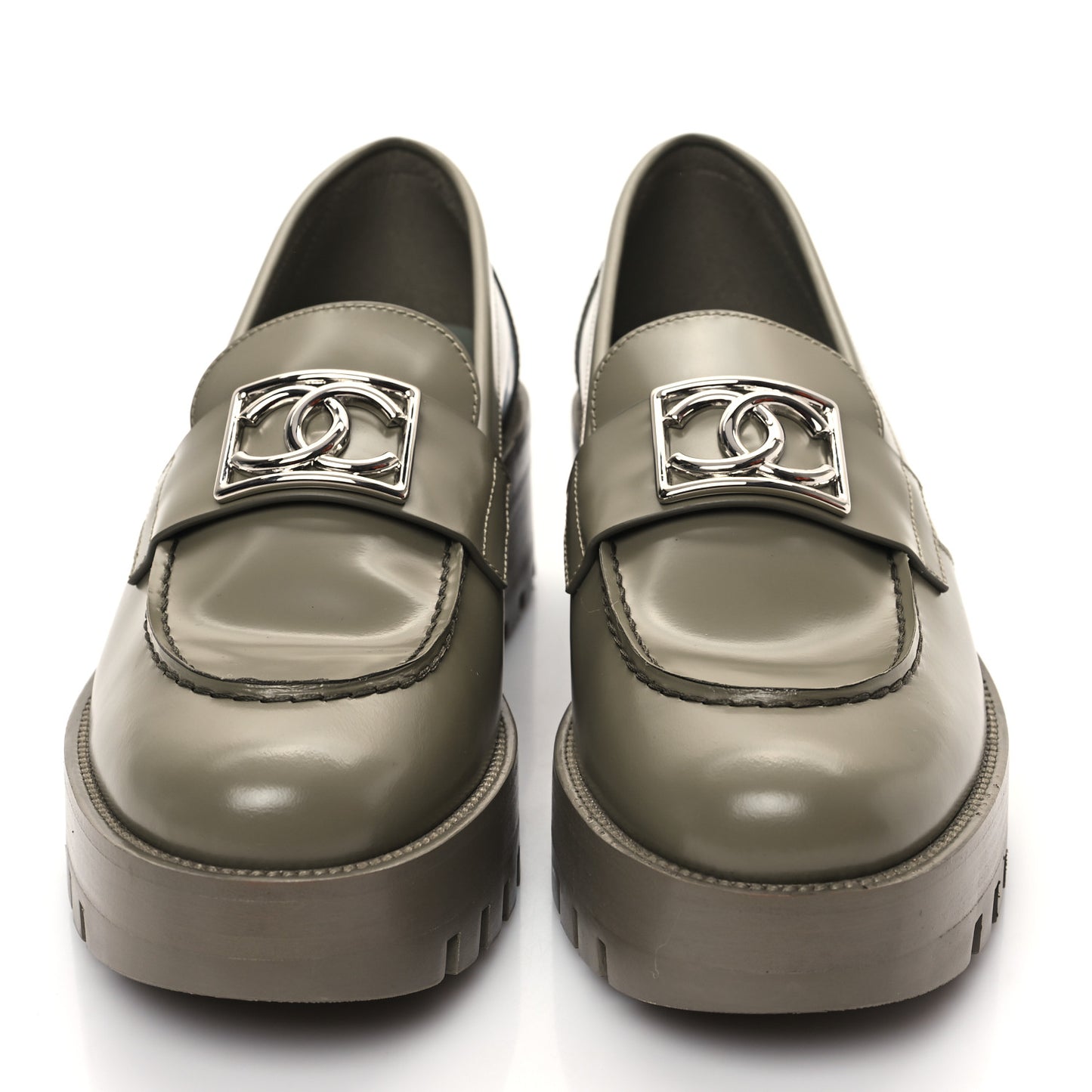 Calfskin Metal CC Loafers 39 Khaki
