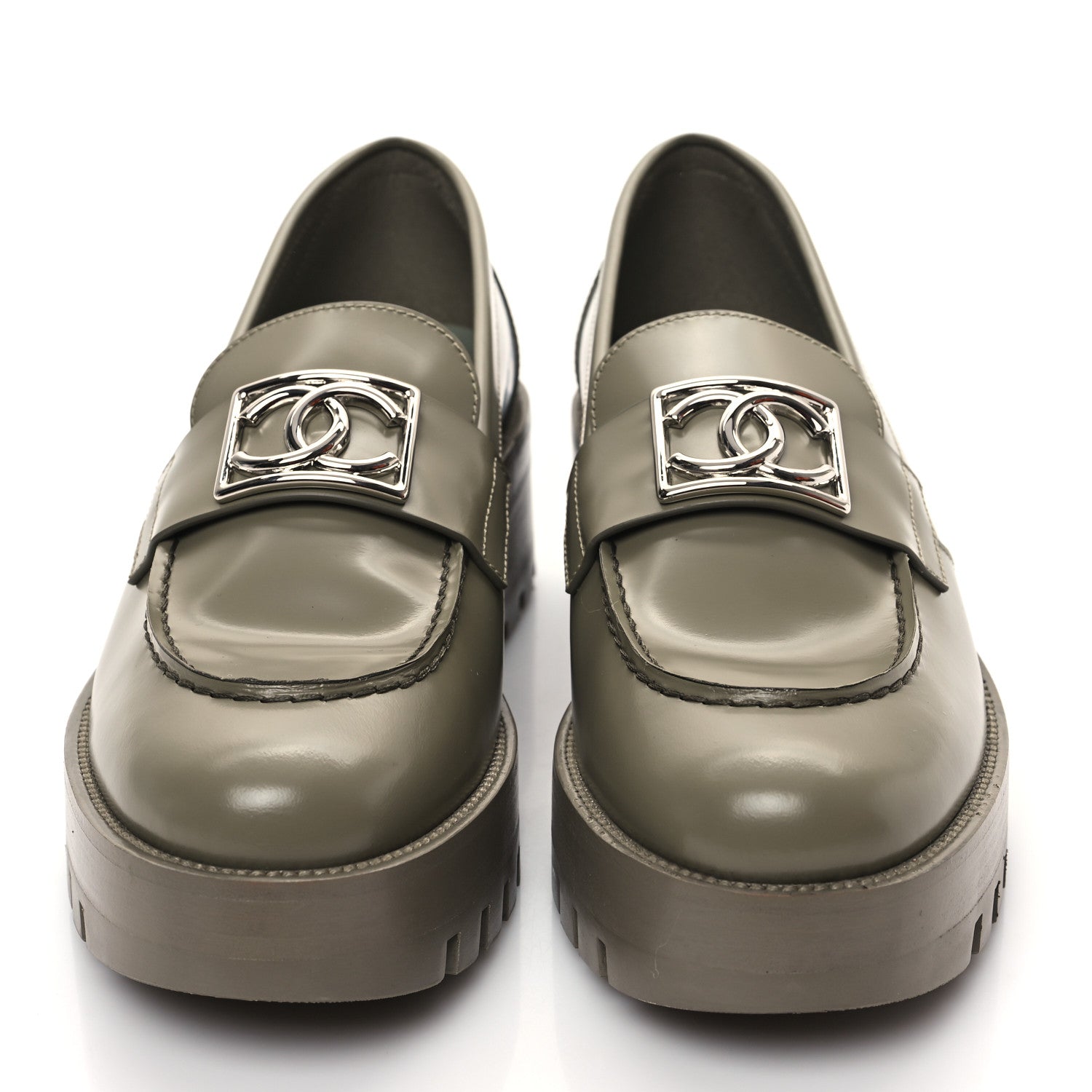 Chanel Calfskin Metal CC Loafers 39 Khaki 2 of 10