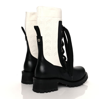 Christian Dior Calfskin Knit Fabric Diorland Combat Boots 38.5 Black White 4 of 7