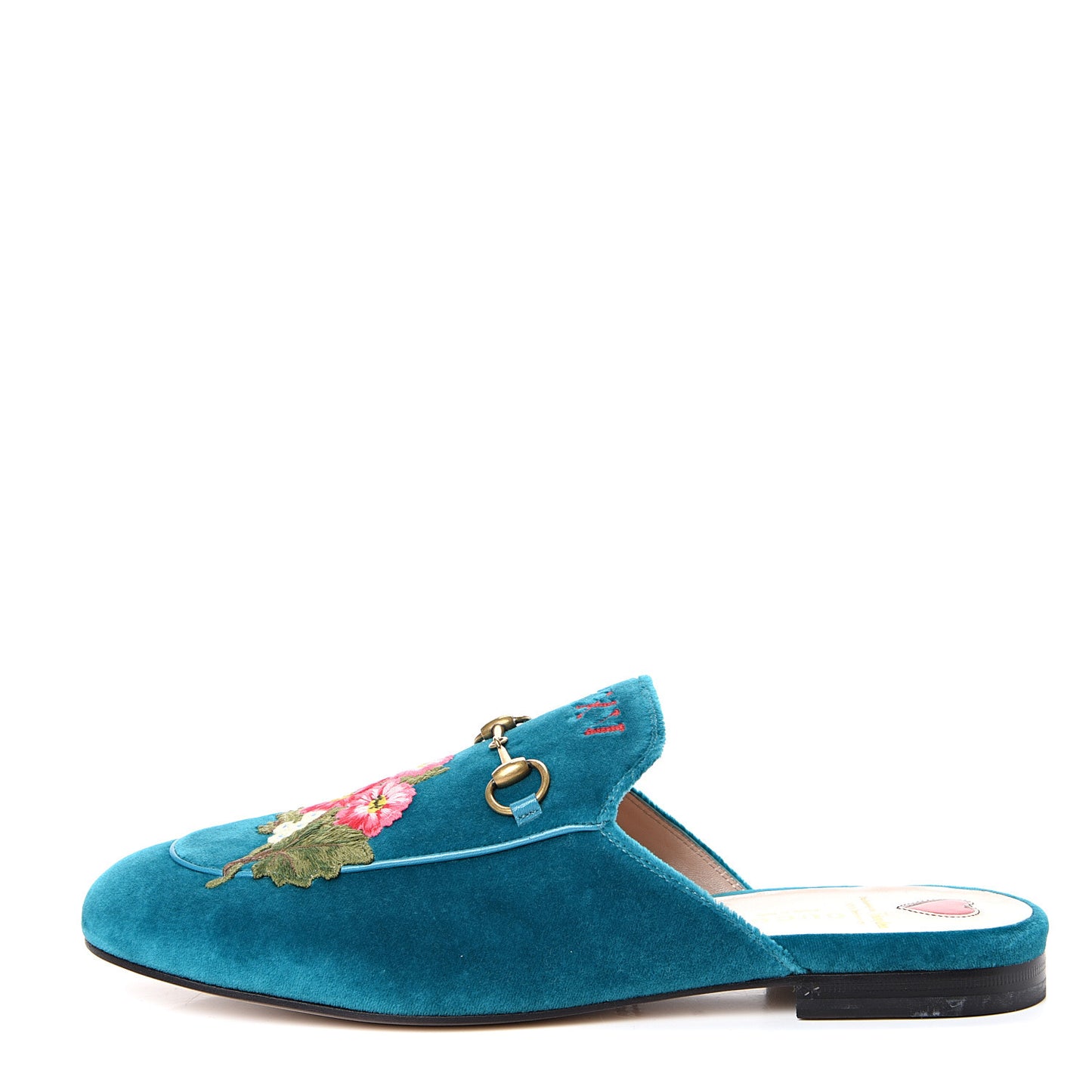 Velvet Floral Embroidered Womens Princetown Slippers 40 Pavone