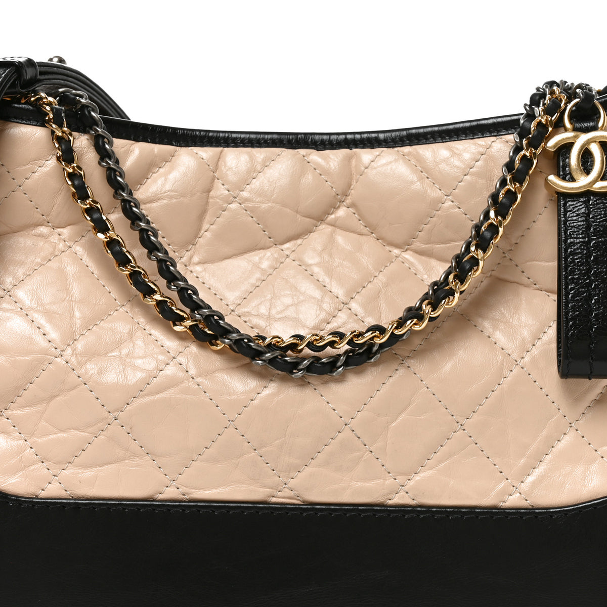 Chanel Aged Calfskin Quilted Medium Gabrielle Hobo Beige Black 8 of 10