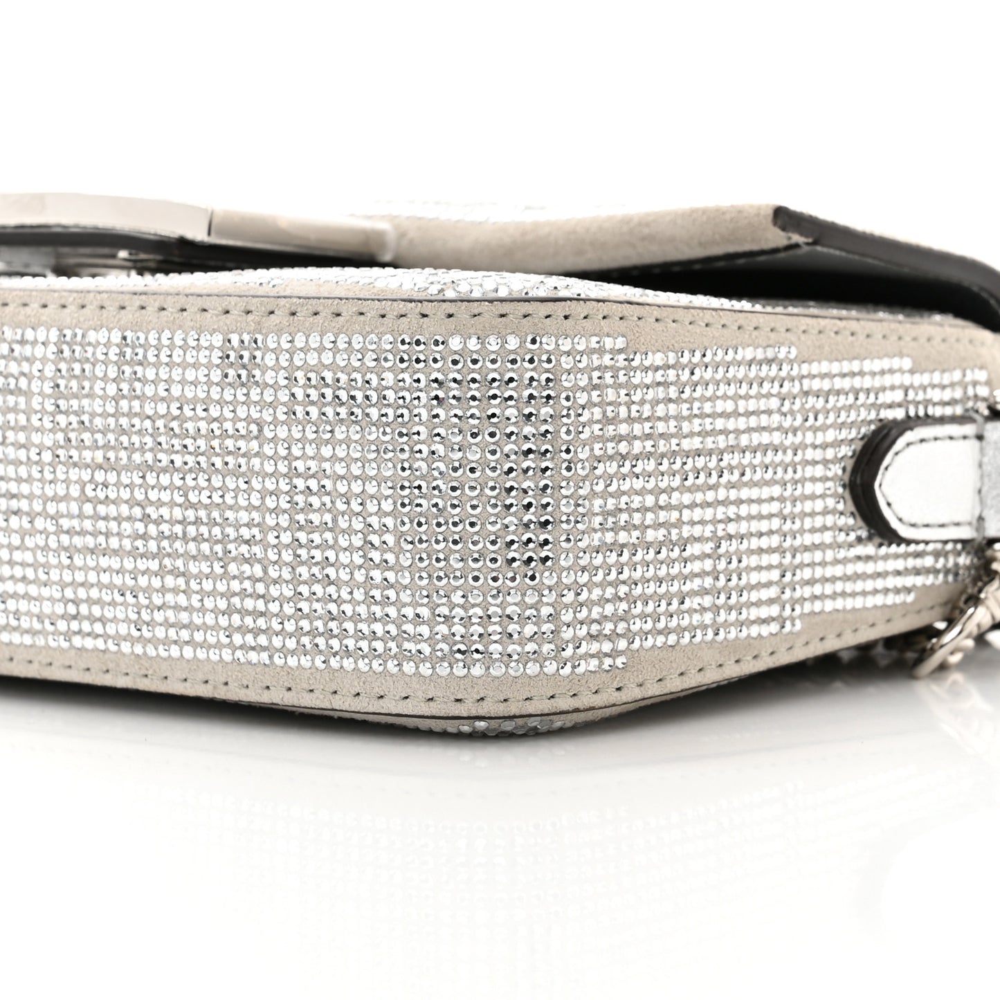 Crystal Vitello Laminato FF Mini Baguette Crystal Argento
