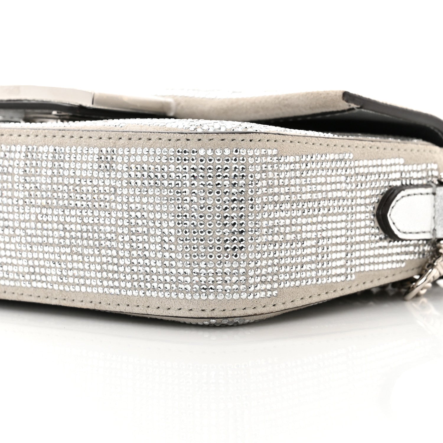 Fendi Crystal Vitello Laminato FF Mini Baguette Crystal Argento 11 of 12