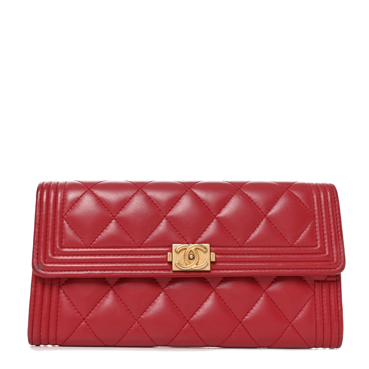 Chanel Lambskin Quilted Boy Flap Wallet Red 1 of 10