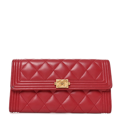 Chanel Lambskin Quilted Boy Flap Wallet Red 1 of 10
