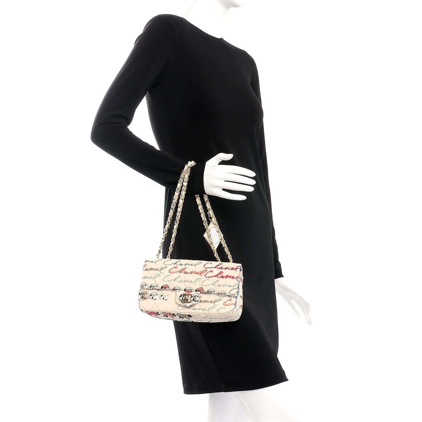 Nylon Printed Quilted Small Rue Cambon Flap Bag Off White