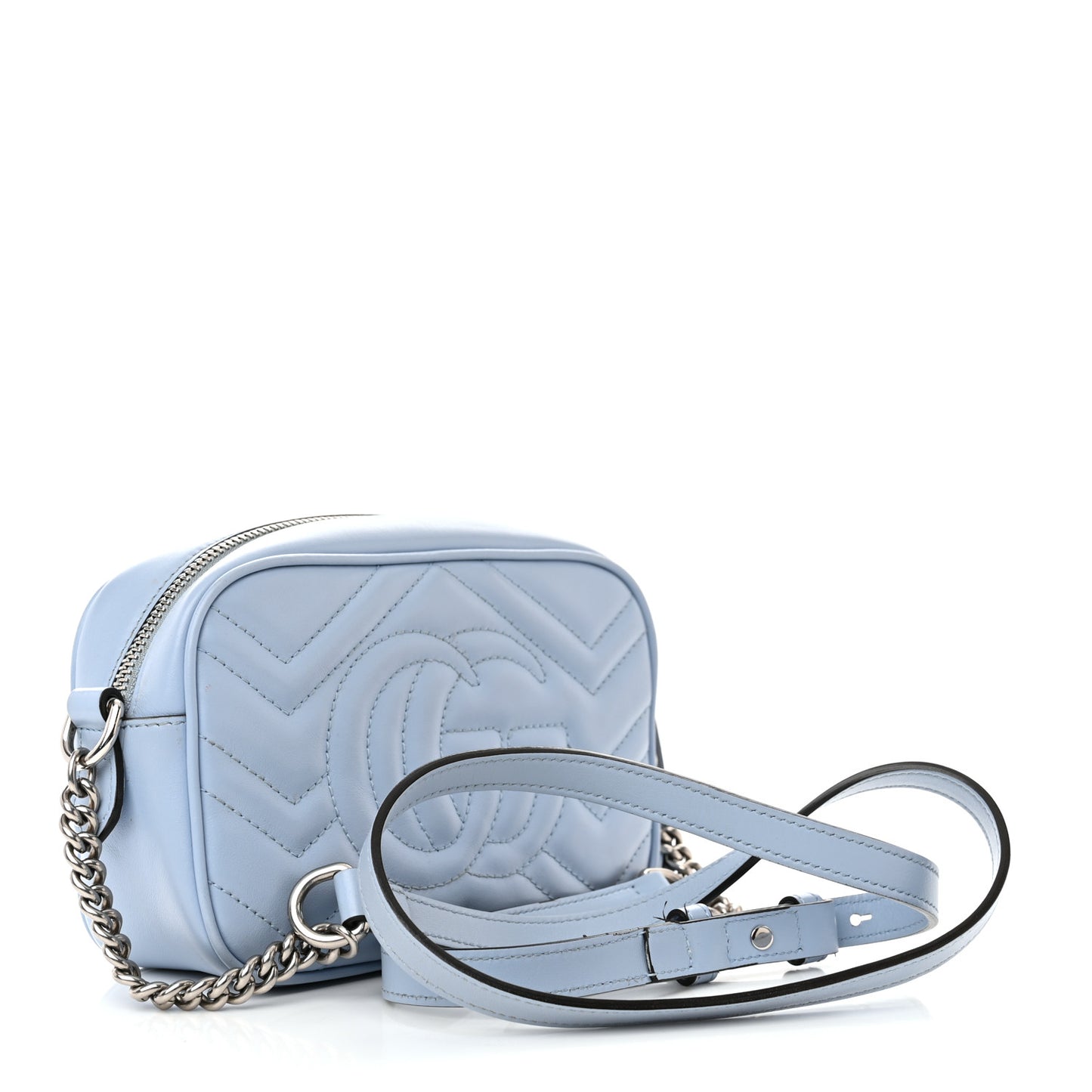 Calfskin Matelasse Mini GG Marmont Chain Shoulder Bag Porcelain Light Blue