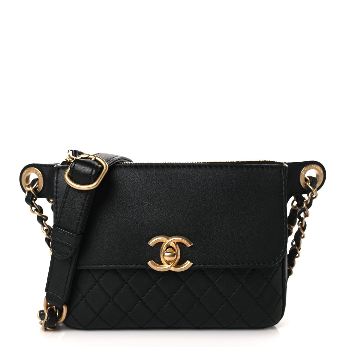Calfskin Quilted Waist Bag With Coin Purse Black
