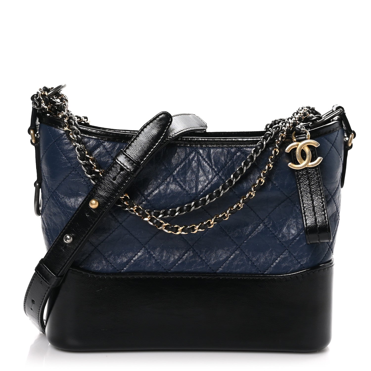 Chanel Aged Calfskin Quilted Small Gabrielle Hobo Navy Black 1 of 11