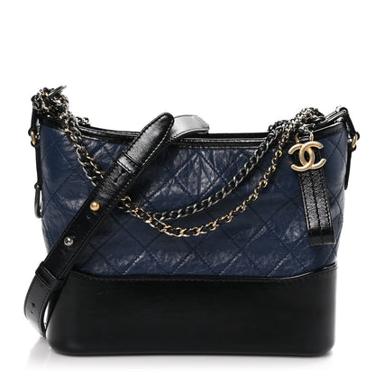 Chanel Aged Calfskin Quilted Small Gabrielle Hobo Navy Black 1 of 11