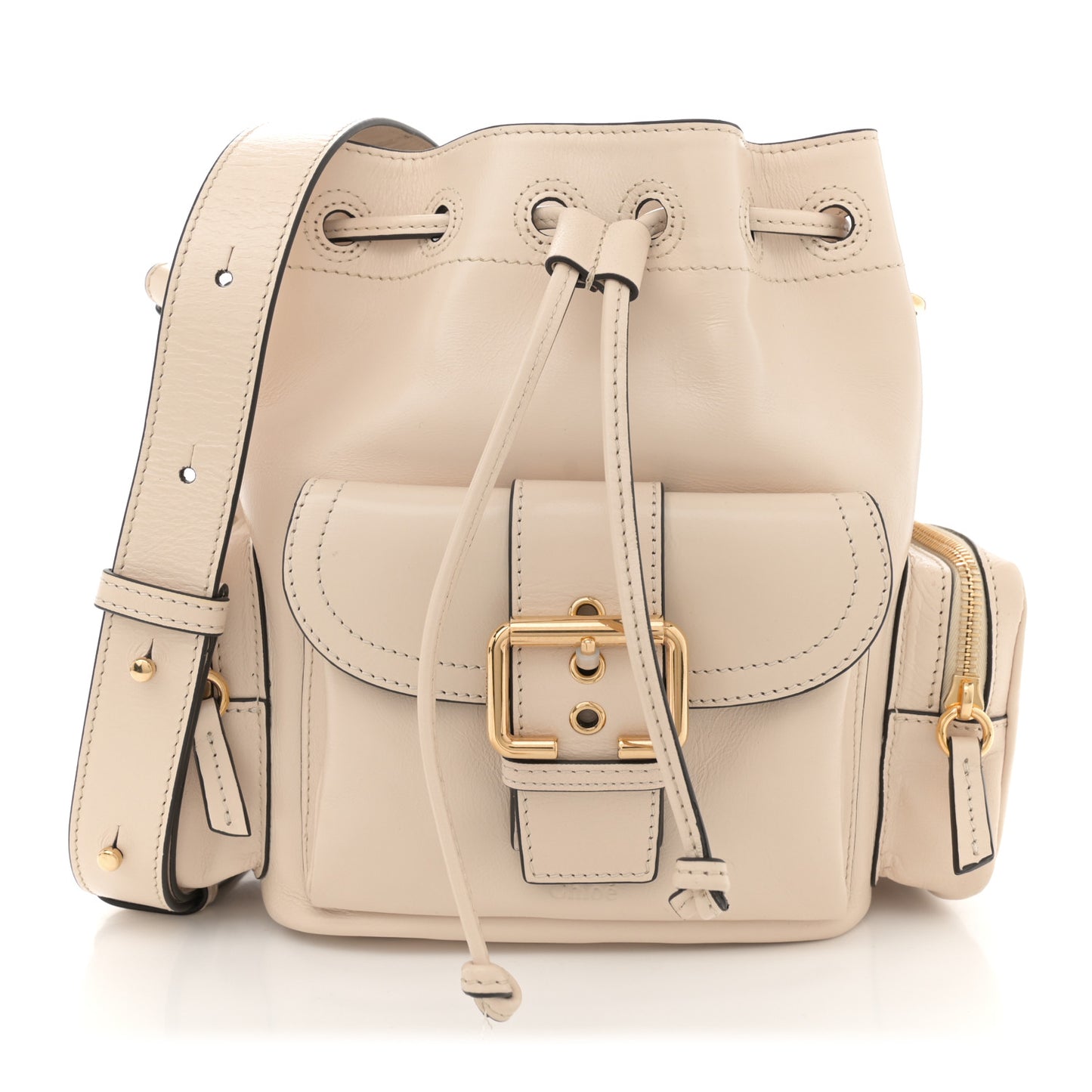 Shiny Calfskin Camera Bucket Bag Sweet Beige