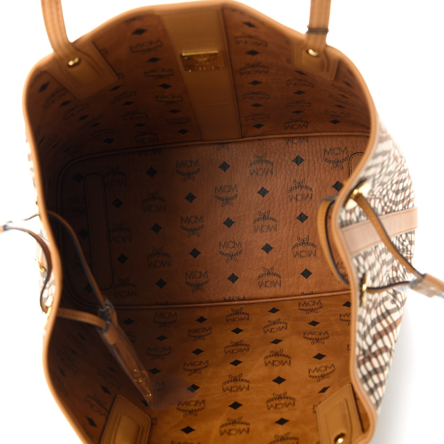 MCM Visetos Medium Liz Reversible Shopper Tote Cognac 13 of 17