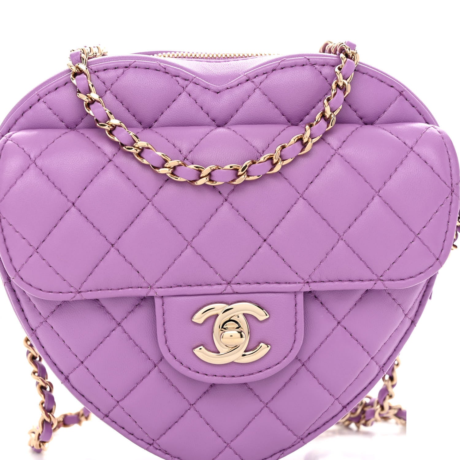 Chanel Lambskin Quilted CC In Love Heart Bag Purple 7 of 9