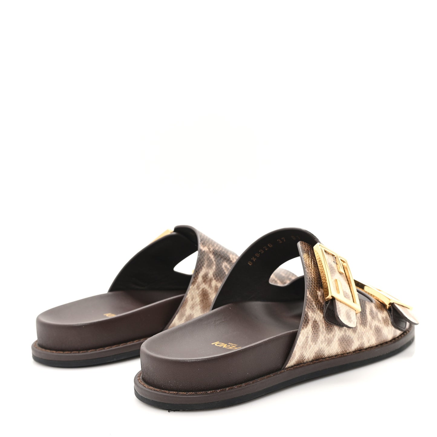 Vitello Karung Effect Fendi Feel Buckled Slide Sandals 37 Beige Brown