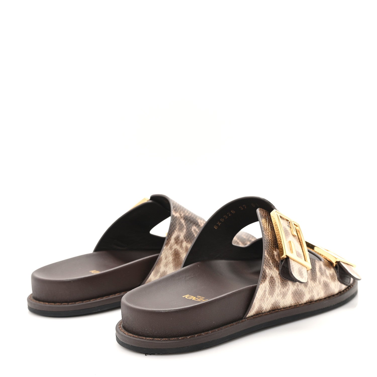 Fendi Vitello Karung Effect Fendi Feel Buckled Slide Sandals 37 Beige Brown 5 of 10