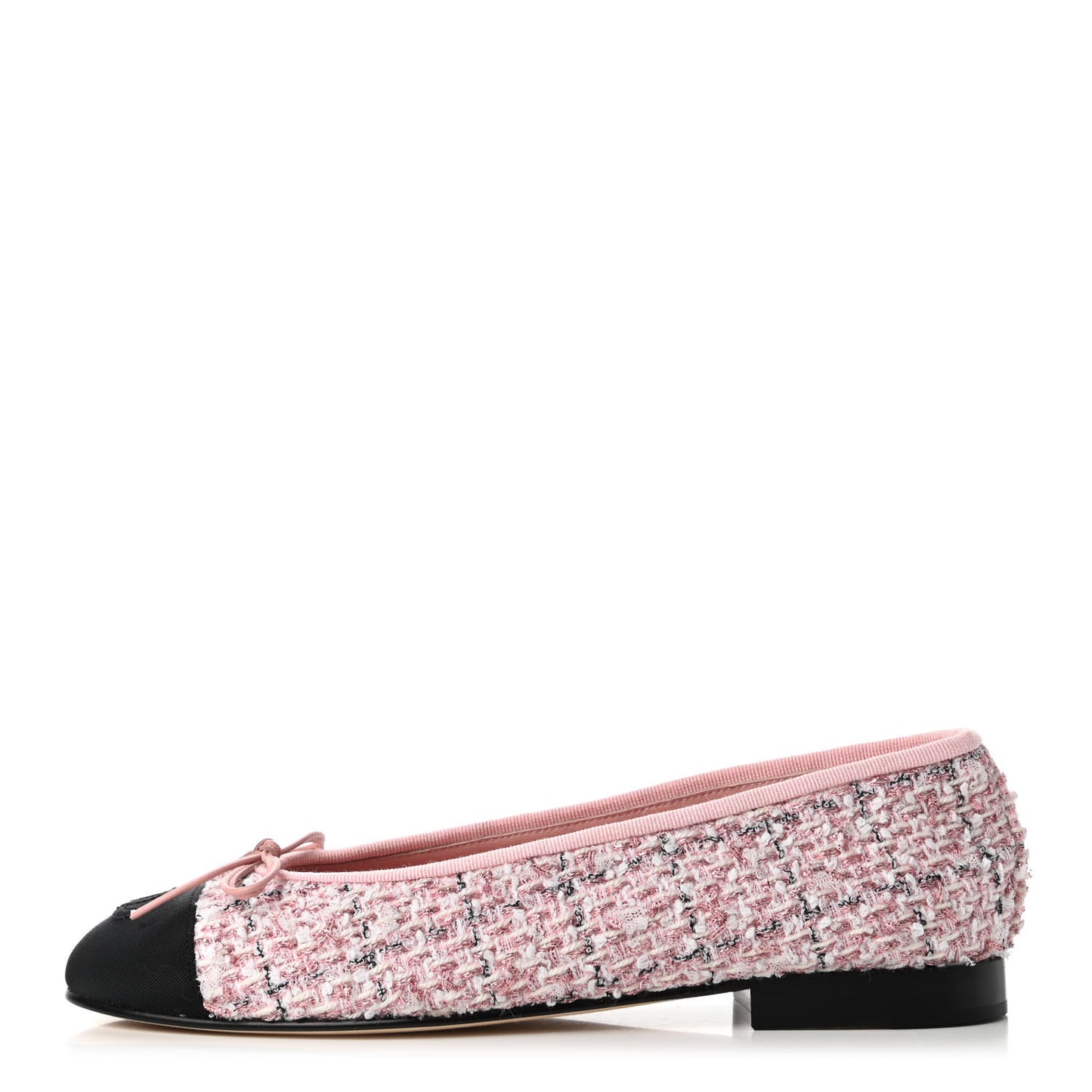 Tweed Grosgrain Cap Toe Ballerina Flats 37.5 Pink Black