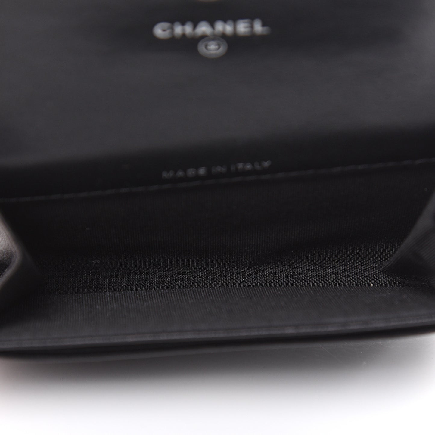 Goatskin Camellia Embossed Flap Card Holder Wallet Black