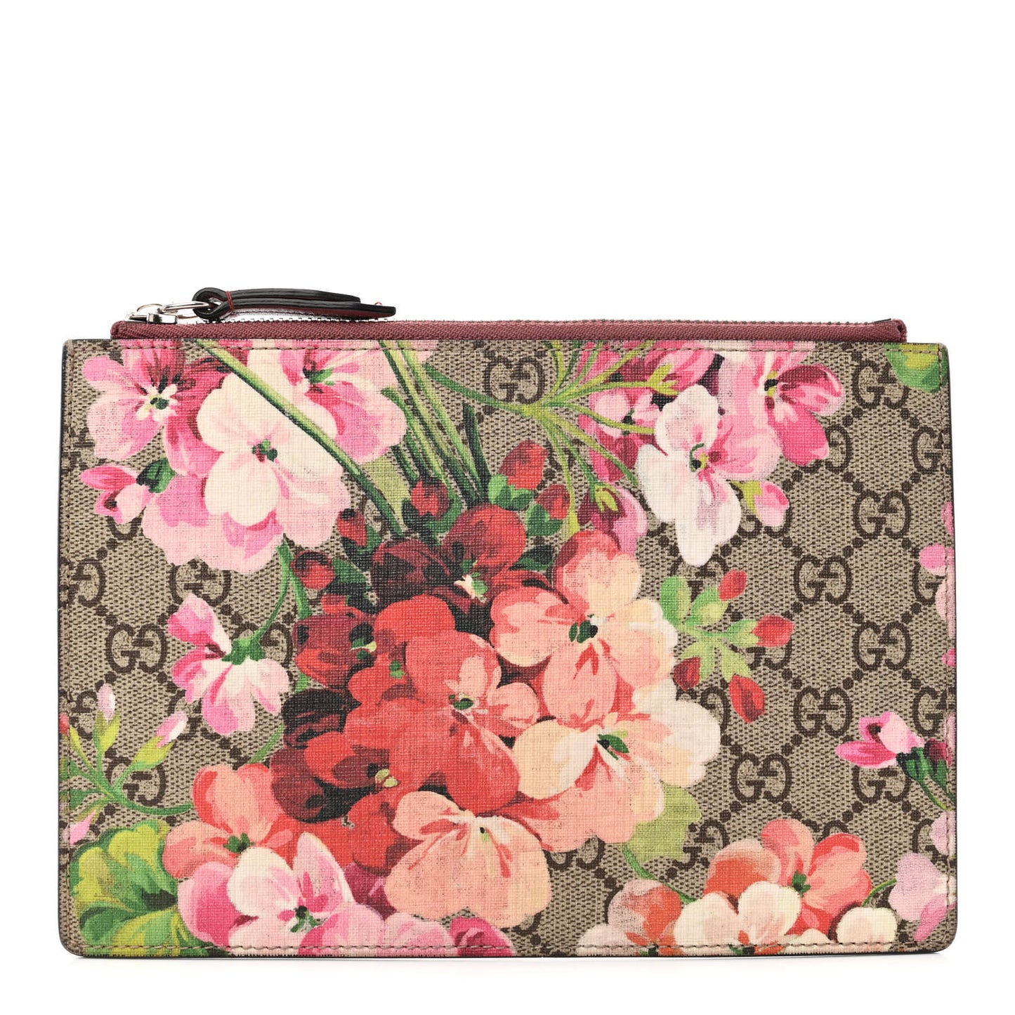 GG Supreme Monogram Blooms Small Zip Pouch Beige Multicolor Dry Rose